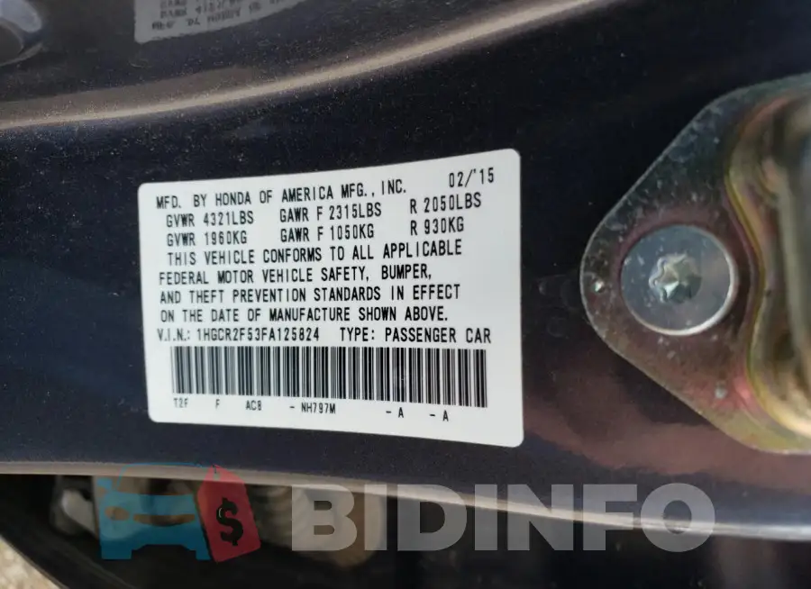 1HGCR2F53FA125824 Photo# 13
