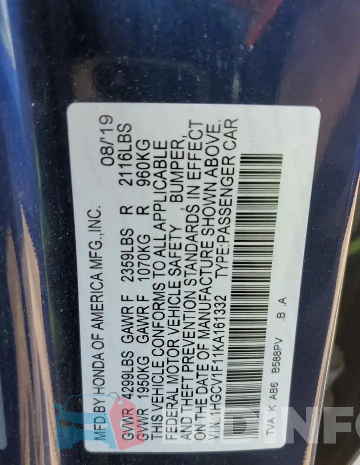 1HGCV1F11KA161332 Photo# 12