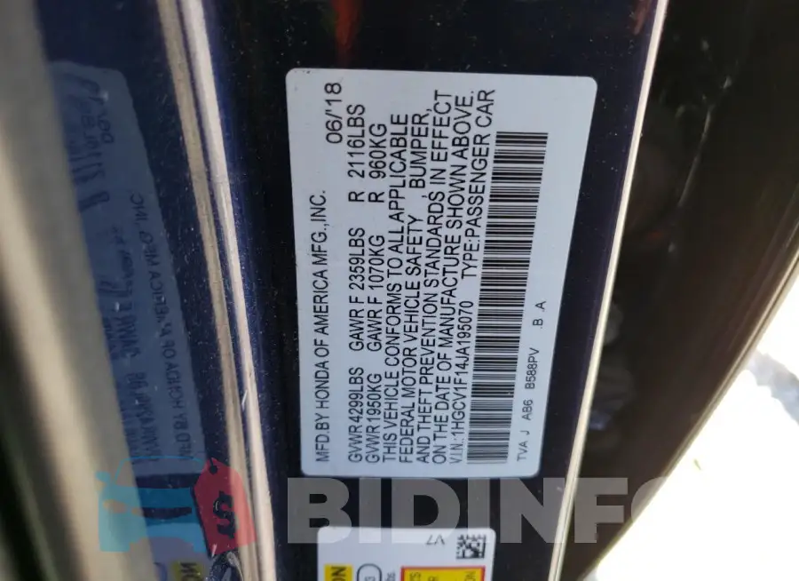 1HGCV1F14JA195070 Photo# 12