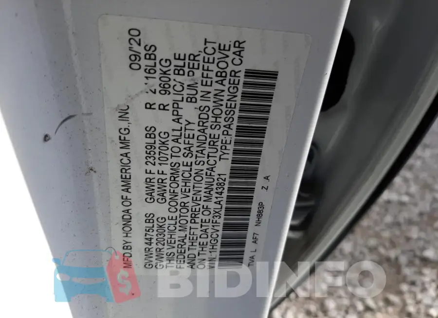 1HGCV1F3XLA143821 Photo# 12