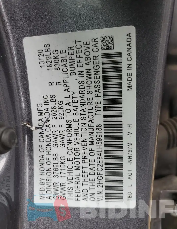 2HGFC2E84LH599188 Photo# 12