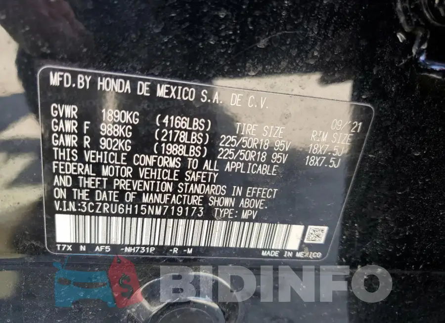3CZRU6H15NM719173 Photo# 13