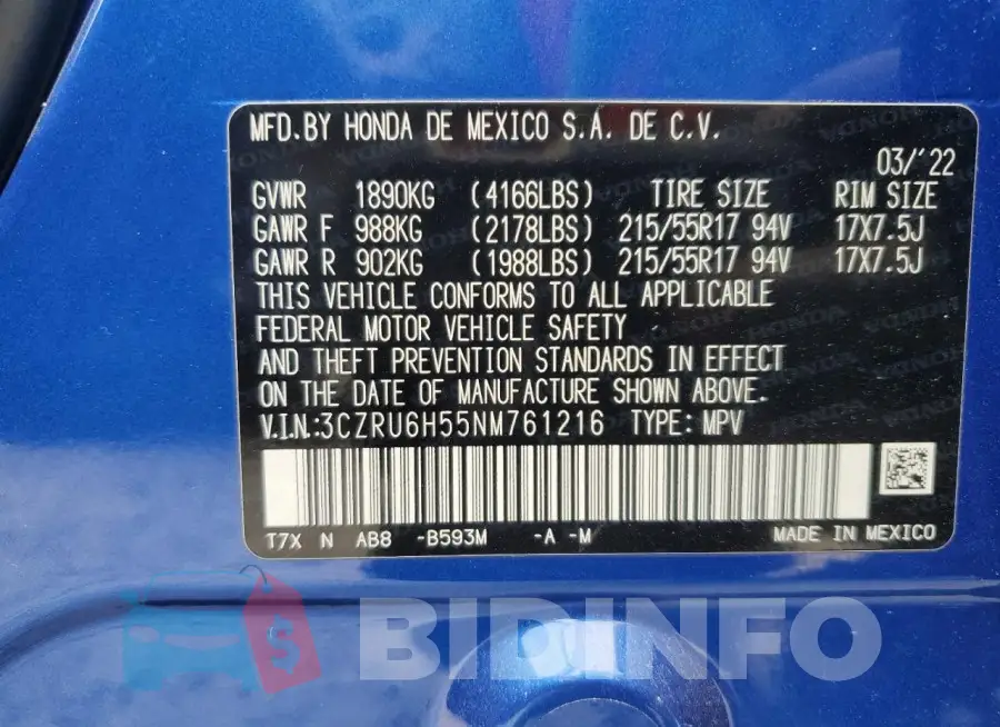 3CZRU6H55NM761216 Photo# 13