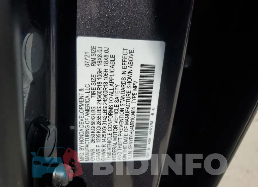 5FNYF6H54MB100484 Photo# 14