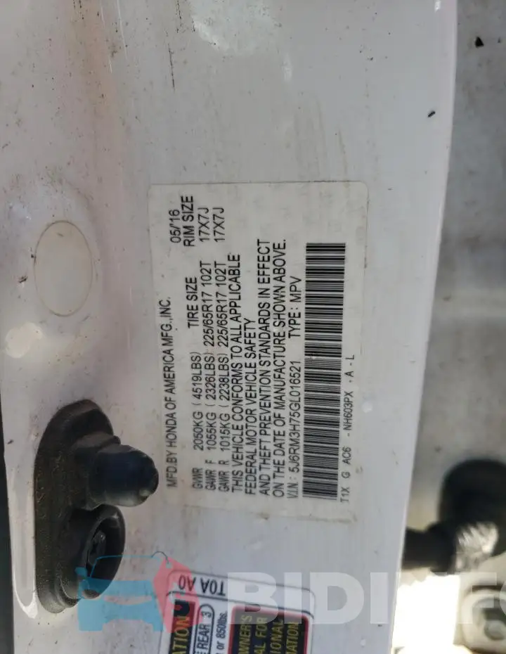 5J6RM3H75GL016521 Photo# 13