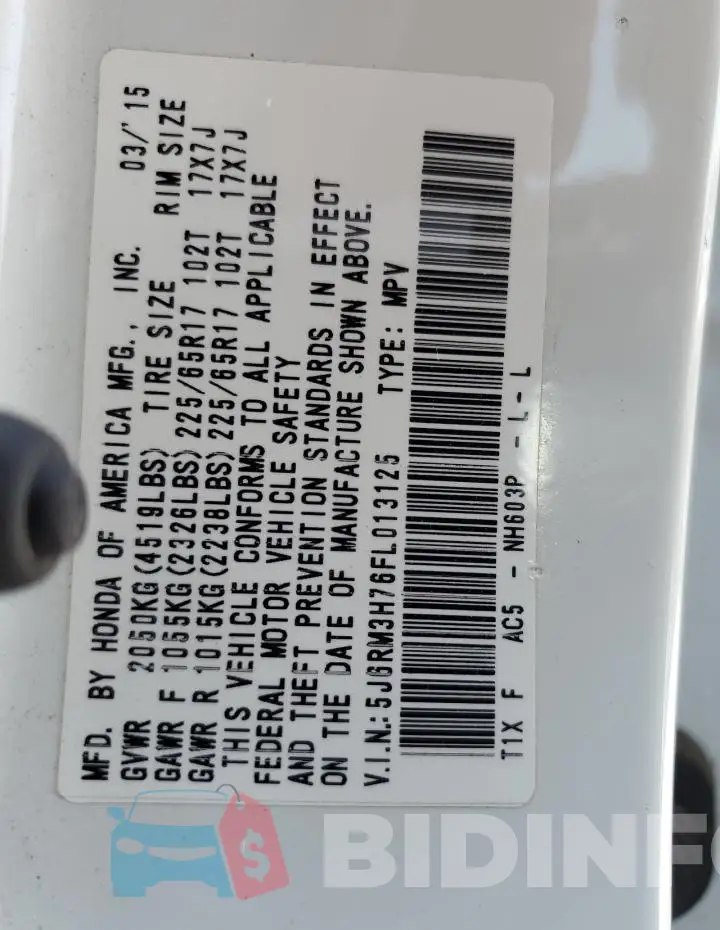 5J6RM3H76FL013125 Photo# 13