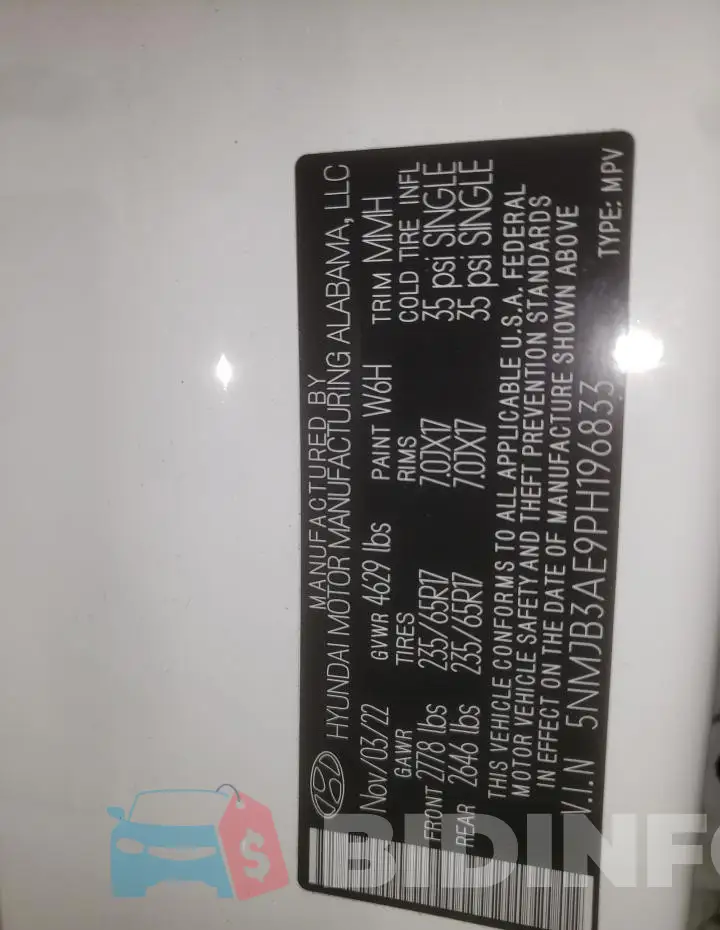 5NMJB3AE9PH196833 Photo# 13