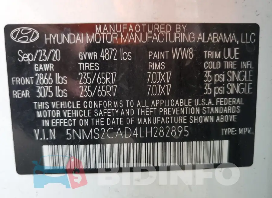 5NMS2CAD4LH282895 Photo# 12