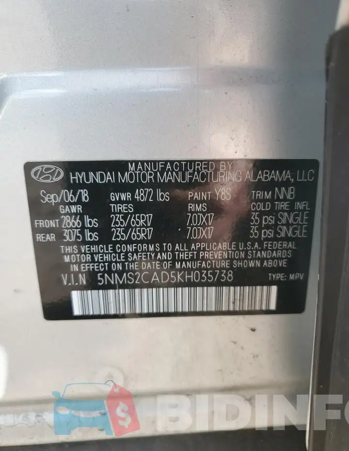 5NMS2CAD5KH035738 Photo# 13