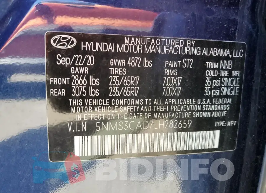 5NMS3CAD7LH282659 Photo# 13
