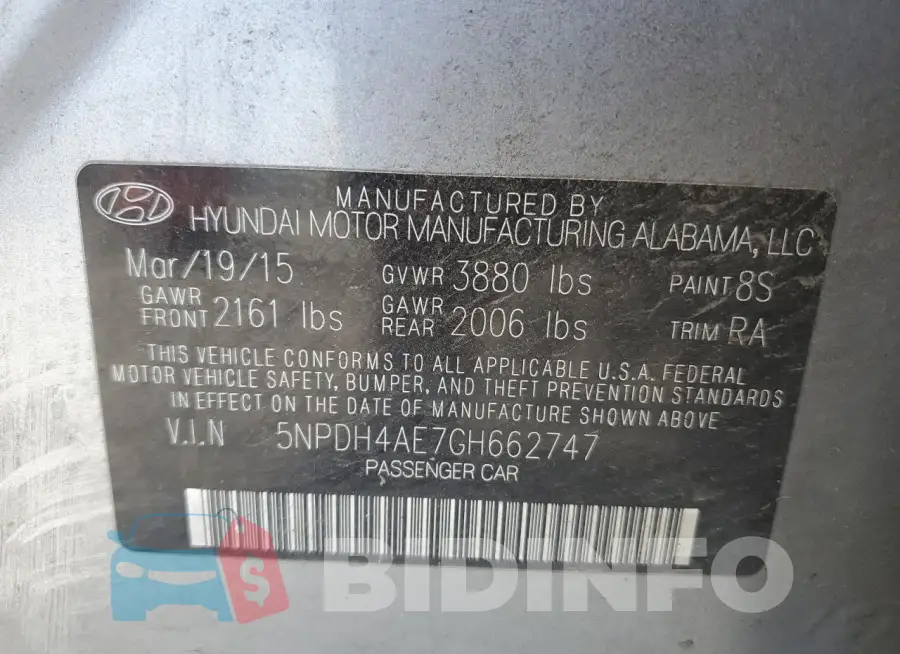 5NPDH4AE7GH662747 Photo# 12