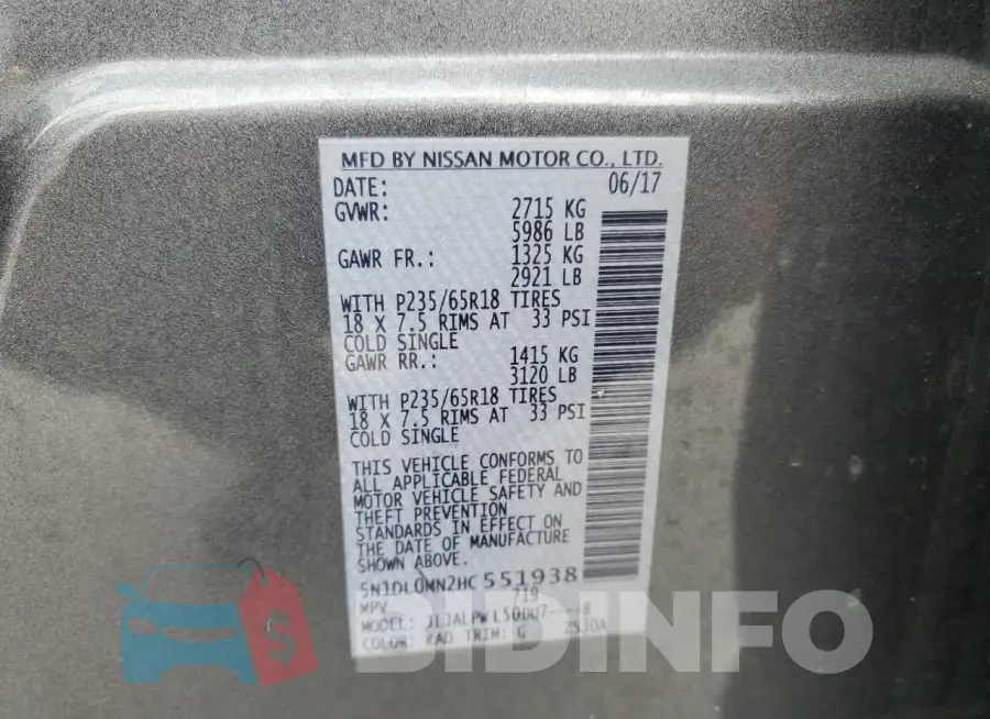 5N1DL0MN2HC551938 Photo# 14
