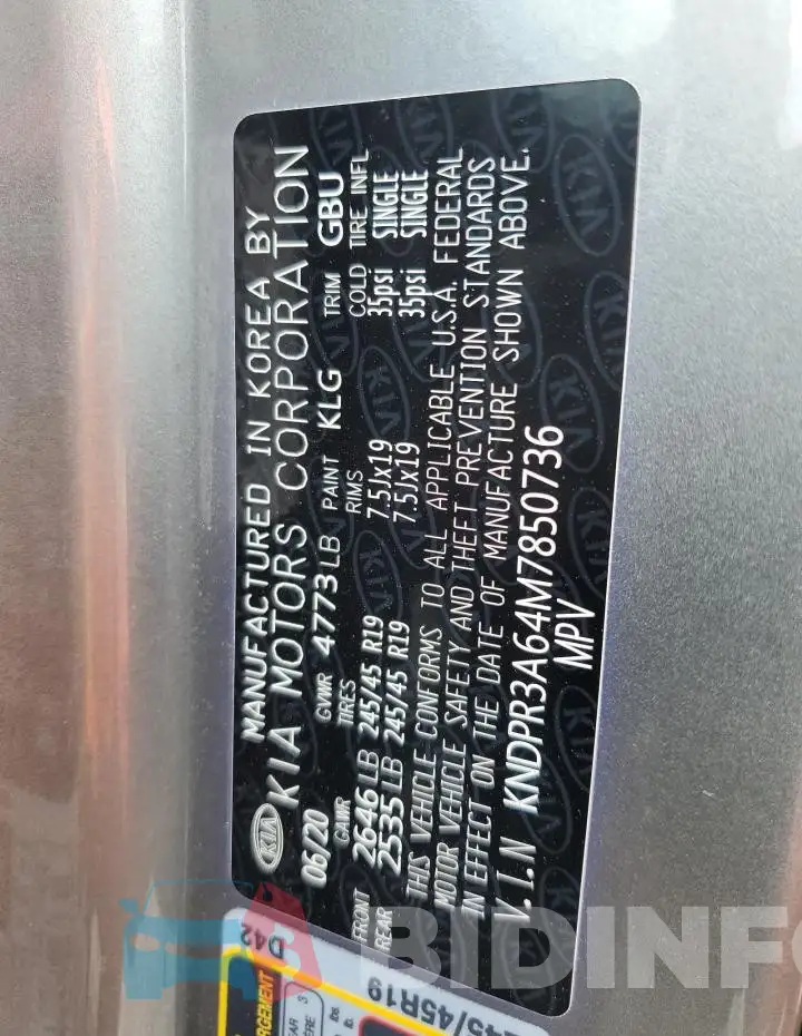 KNDPR3A64M7850736 Photo# 12