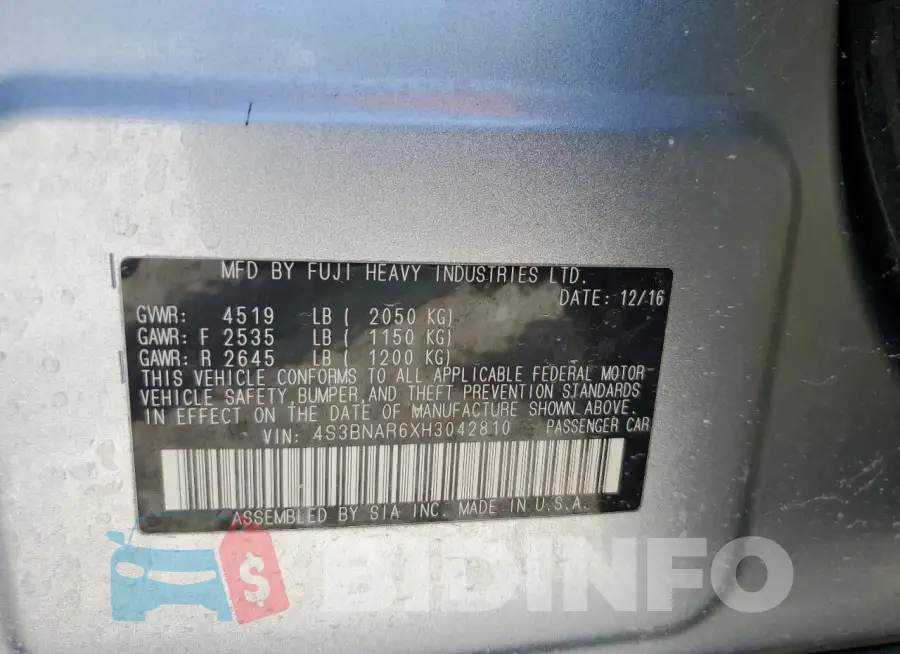 4S3BNAR6XH3042810 Photo# 12