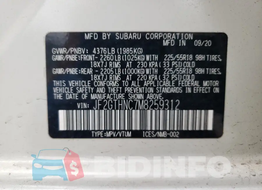 JF2GTHNC7M8259312 Photo# 13