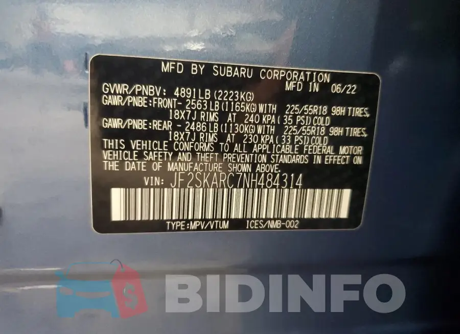 JF2SKARC7NH484314 Photo# 13