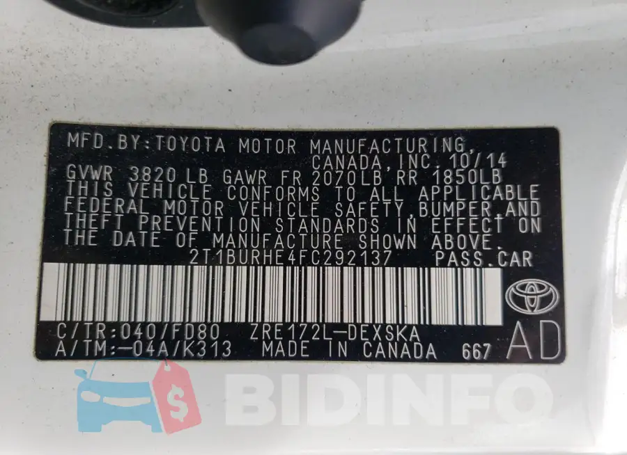 2T1BURHE4FC292137 Photo# 12
