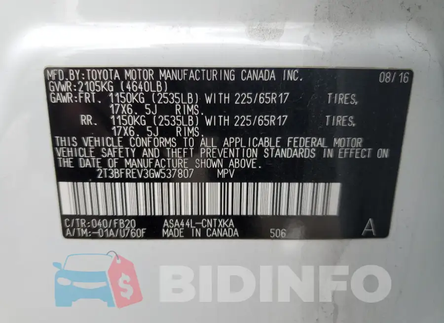 2T3BFREV3GW537807 Photo# 13