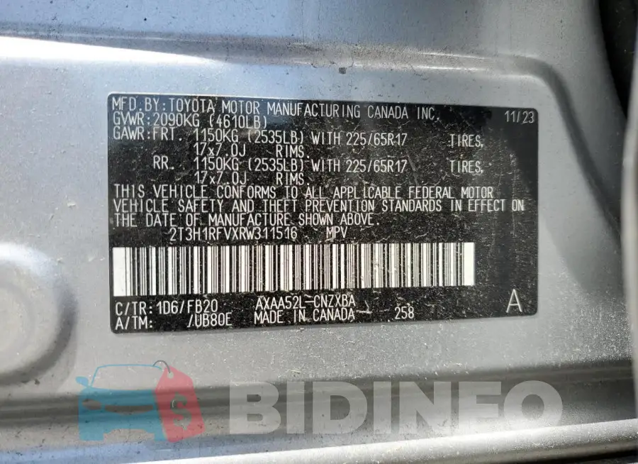 2T3H1RFVXRW311516 Photo# 14