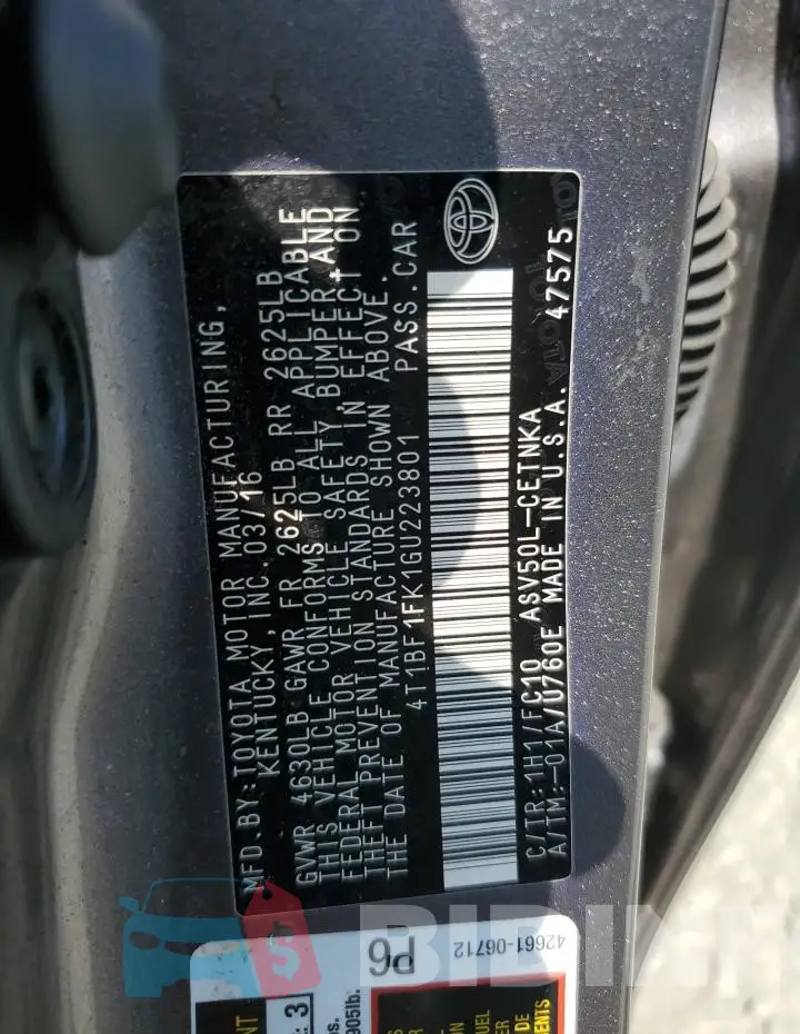 4T1BF1FK1GU223801 Photo# 13