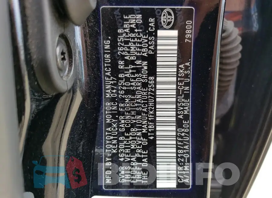 4T1BF1FK2HU772568 Photo# 12