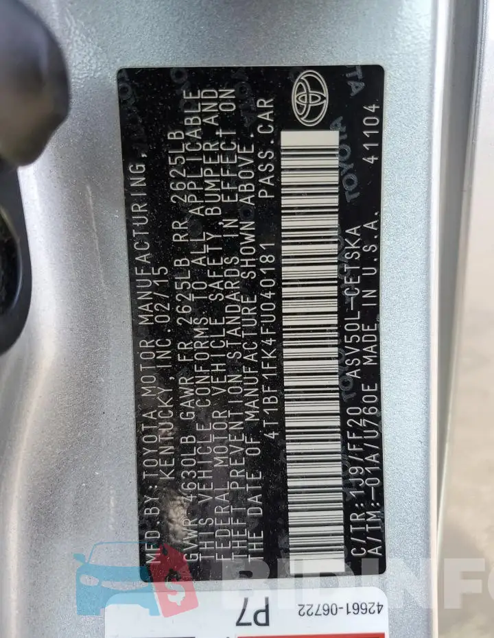 4T1BF1FK4FU040181 Photo# 13