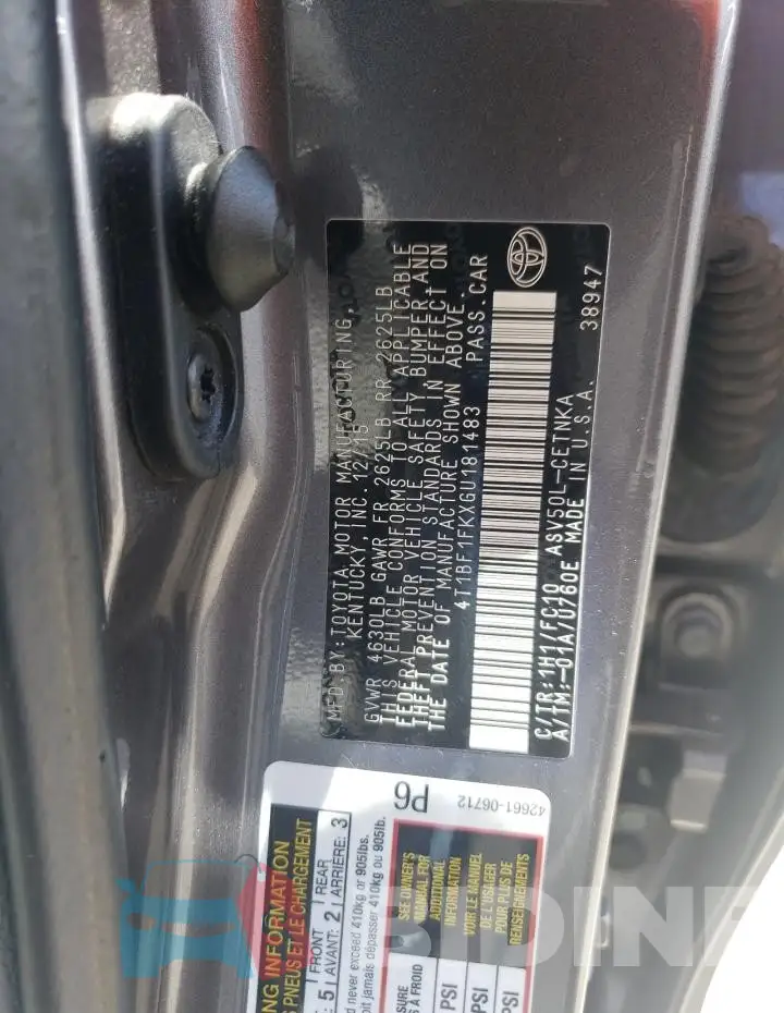 4T1BF1FKXGU181483 Photo# 13