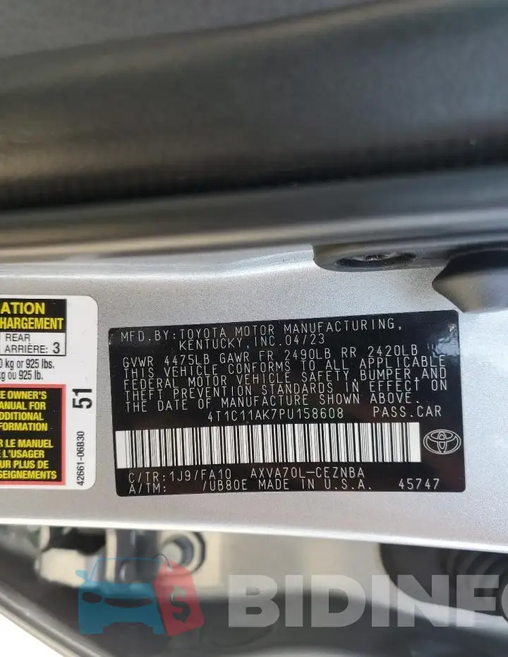 4T1C11AK7PU158608 Photo# 12