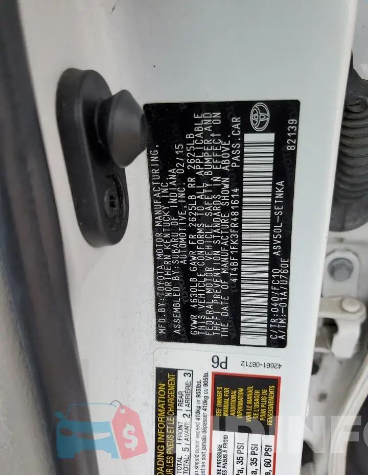 4T4BF1FK3FR481614 Photo# 12