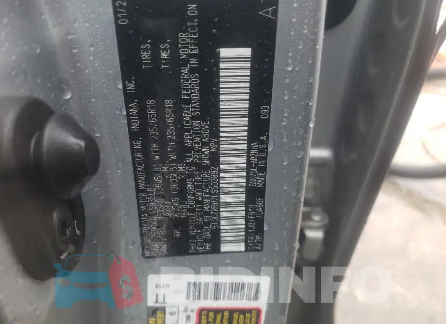 5TDCZRBH7LS503892 Photo# 13