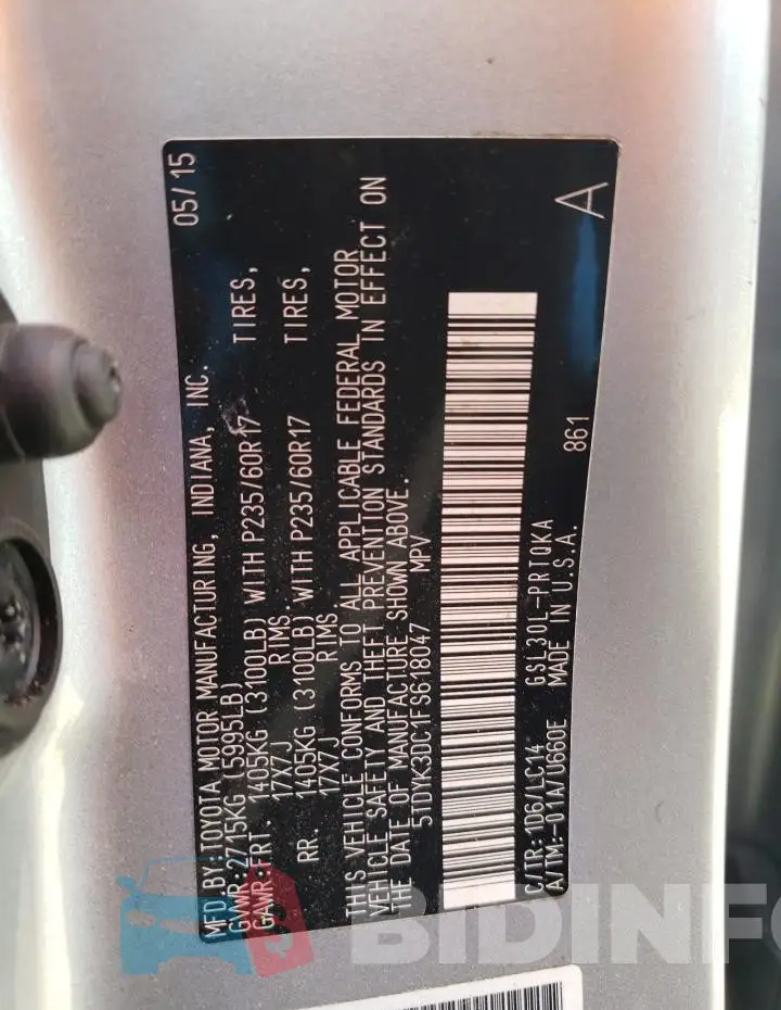 5TDYK3DC1FS618047 Photo# 13