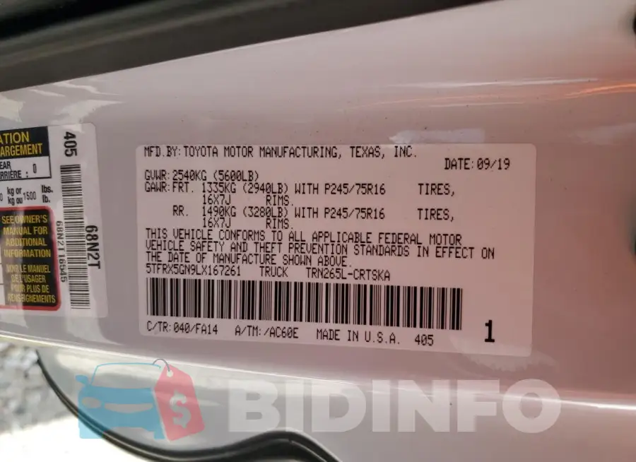 5TFRX5GN9LX167261 Photo# 13