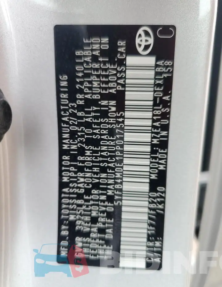 5YFB4MDE1PP017545 Photo# 12