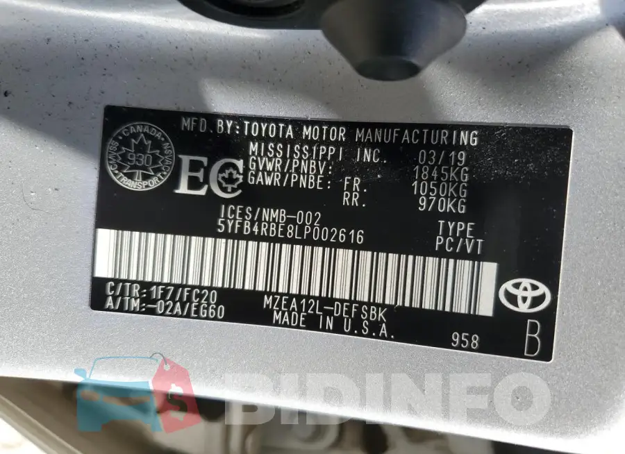 5YFB4RBE8LP002616 Photo# 13