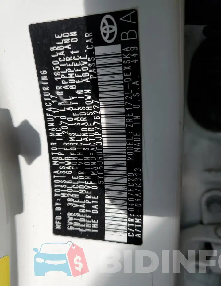 5YFBURHE3JP776227 Photo# 12