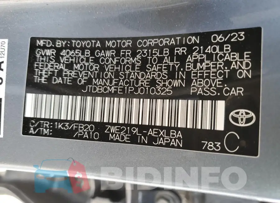 JTDBCMFE1PJ010325 Photo# 12