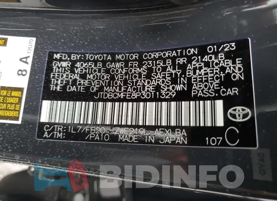 JTDBCMFE8P3011329 Photo# 13