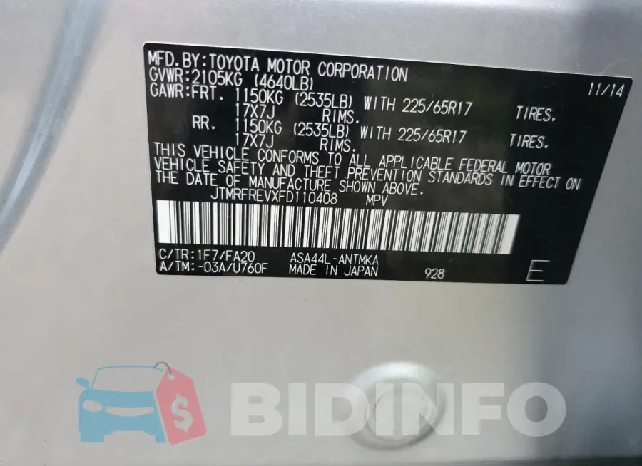 JTMRFREVXFD110408 Photo# 12