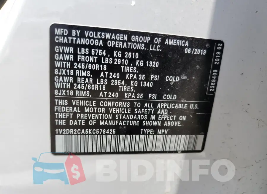 1V2DR2CA5KC578425 Photo# 13