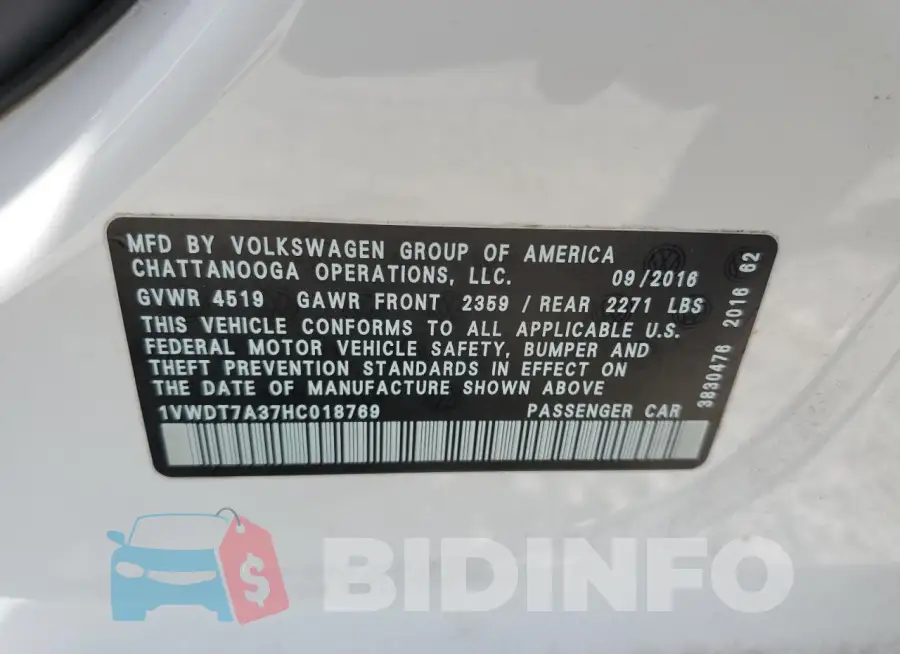 1VWDT7A37HC018769 Photo# 12