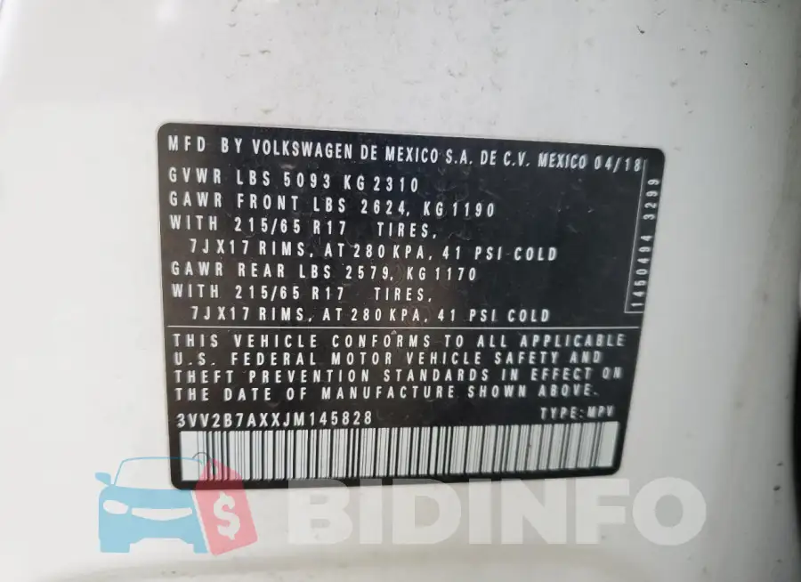 3VV2B7AXXJM145828 Photo# 13