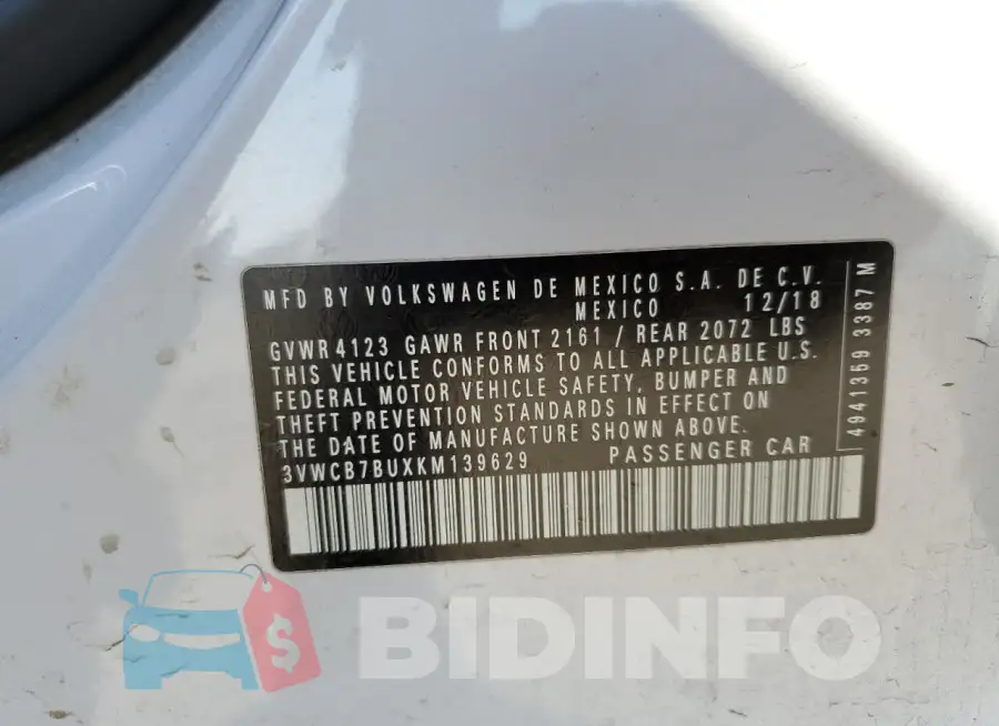 3VWCB7BUXKM139629 Photo# 13