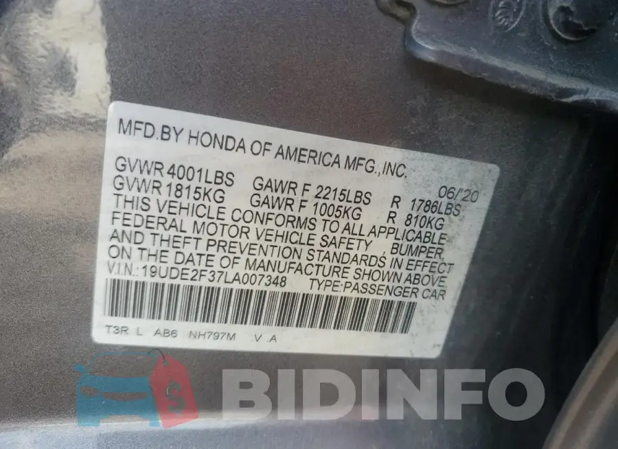 19UDE2F37LA007348 Photo# 12