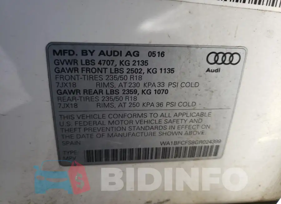 WA1BFCFS8GR024399 Photo# 13