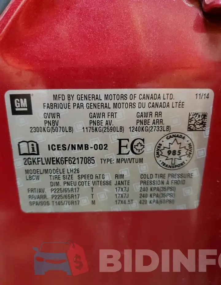 2GKFLWEK6F6217085 Photo# 13