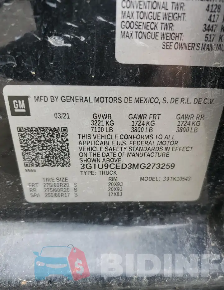 3GTU9CED3MG273259 Photo# 12