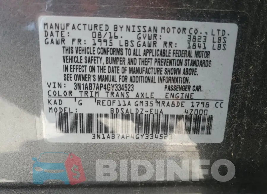 3N1AB7AP4GY334523 Photo# 12