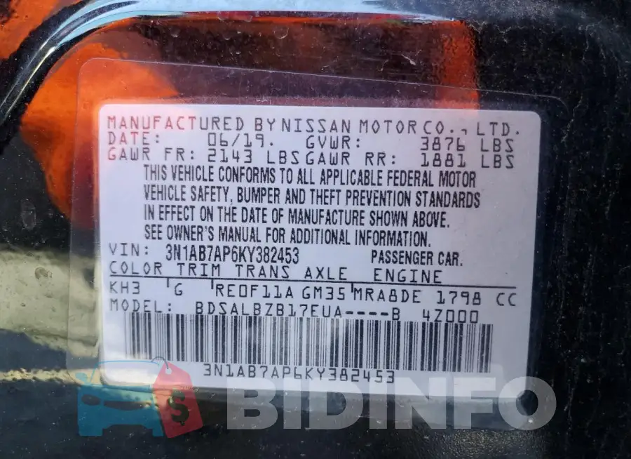 3N1AB7AP6KY382453 Photo# 12