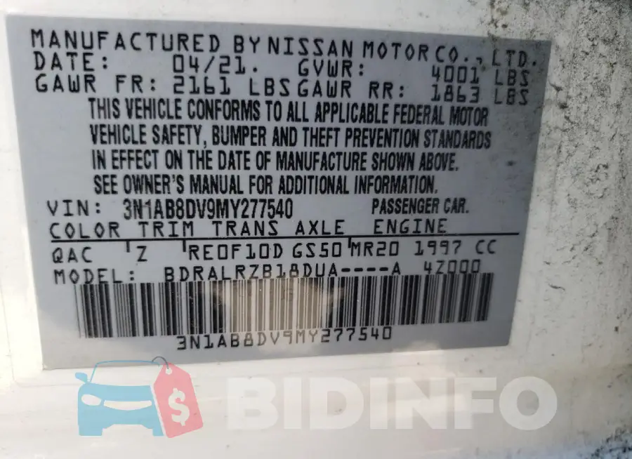 3N1AB8DV9MY277540 Photo# 13