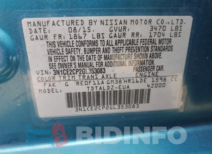 3N1CE2CP2GL353083 Photo# 12